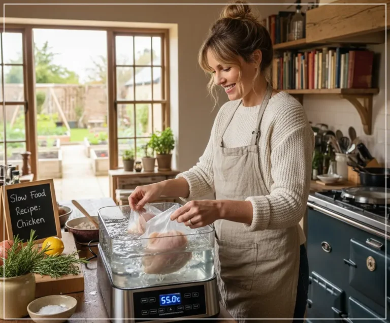 슬로우 푸드 레시피 중의 하나인 저온 수비드 치킨을 만들고 있는 30대 주부